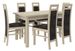 Ensemble table extensible 140/180 cm et 6 chaises en bois clair sonoma et tissu gris foncé Mouka - Photo n°1