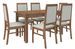 Ensemble table extensible 140/180 cm et 6 chaises en bois marron et tissu gris clair Klarika - Photo n°1