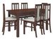 Ensemble table extensible 140/180 cm et 6 chaises en bois Noyer foncé et tissu beige clair Louiza - Photo n°1