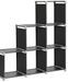 Etagère escalier de rangement 6 compartiments tissu noir multifonctions L 105 x P 30 x H 105 cm - Photo n°1