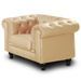 Fauteuil Chesterfield imitation cuir beige British - Photo n°2
