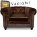 Fauteuil Chesterfield velours marron - Photo n°1