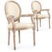 Fauteuil médaillon bois vieilli et tissu beige Louis XVI - Lot de 2 - Photo n°1