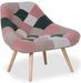 Fauteuil patchwork velours rose et pieds bois clair Dani - Photo n°1