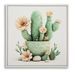 Impression sur toile laquée avec cadre, pot de cactus -d- 40 x 2,8 x 40 cm - Photo n°1