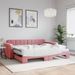 Lit de jour avec gigogne et matelas rose 90x200 cm velours - Photo n°1