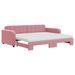 Lit de jour avec gigogne et matelas rose 90x200 cm velours - Photo n°2