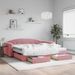Lit de jour avec gigogne et tiroirs rose 100x200 cm velours - Photo n°1