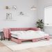 Lit de jour avec lit gigogne et matelas rose 100x200 cm velours - Photo n°1