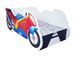 Lit enfant moto bois mélaminé rouge et bleu 70x140 cm - Photo n°1