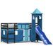 Lit mezzanine enfants avec tour bleu 80x200cm bois pin massif - Photo n°1