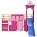 Lit mezzanine enfants avec tour rose 80x200cm bois pin massif - Photo n°5