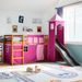 Lit mezzanine enfants avec tour rose 80x200cm bois pin massif - Photo n°1