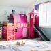 Lit mezzanine enfants avec tour rose 90x190 cm bois pin massif - Photo n°1