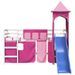 Lit mezzanine enfants avec tour rose 90x200 cm bois pin massif - Photo n°5