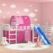 Lit mezzanine enfants avec tunnel rose 80x200cm bois pin massif - Photo n°2