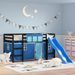 Lit mezzanine enfants et rideaux bleu 80x200cm bois pin massif - Photo n°2