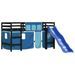 Lit mezzanine enfants et rideaux bleu 80x200cm bois pin massif - Photo n°4