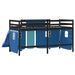 Lit mezzanine enfants et rideaux bleu 80x200cm bois pin massif - Photo n°7