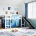 Lit mezzanine enfants et rideaux bleu 80x200cm bois pin massif - Photo n°1