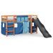 Lit mezzanine enfants et rideaux bleu 80x200cm bois pin massif - Photo n°3