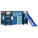 Lit mezzanine enfants et rideaux bleu 90x190cm bois pin massif - Photo n°1