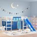 Lit mezzanine enfants et rideaux bleu 90x190cm bois pin massif - Photo n°2