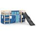 Lit mezzanine enfants et rideaux bleu 90x190cm bois pin massif - Photo n°3