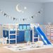 Lit mezzanine enfants et rideaux bleu 90x200cm bois pin massif - Photo n°2