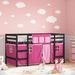 Lit mezzanine enfants et rideaux rose 80x200cm bois pin massif - Photo n°2