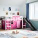 Lit mezzanine enfants et rideaux rose 80x200cm bois pin massif - Photo n°1