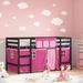 Lit mezzanine enfants et rideaux rose 90x190cm bois pin massif - Photo n°2