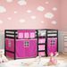 Lit mezzanine enfants et rideaux rose 90x190cm bois pin massif - Photo n°1