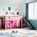 Lit mezzanine enfants et rideaux rose 90x190cm bois pin massif - Photo n°1