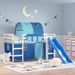 Lit mezzanine enfants et tunnel bleu 90x190 cm bois pin massif - Photo n°2