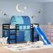 Lit mezzanine enfants et tunnel bleu 90x190 cm bois pin massif - Photo n°2