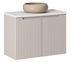 Meuble salle de bain suspendu 2 portes NOVA taupe – Vasque ronde cappuccino avec plan - Photo n°1