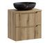 Meuble salle de bain suspendu 2 tiroirs NOVA Chêne naturel 60 cm avec vasque noir doré MONA - Photo n°1