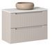 Meuble salle de bain suspendu 2 tiroirs NOVA taupe – Vasque ronde cappuccino avec plan - Photo n°1