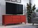 Meuble TV 3 portes 1 tiroir rouge et bois clair Elisa - Photo n°2