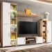 Meuble TV LED 4 pièces bois blanc et chêne clair Kynik 260 cm - Photo n°2