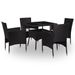 Mobilier à dîner d'extérieur 5 pcs Noir Résine tressée et verre 2 - Photo n°1