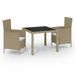Mobilier à dîner de jardin 3 pcs coussins Résine tressée Beige - Photo n°1
