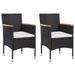 Mobilier à dîner de jardin et coussins 3pcs Résine tressée Noir 4 - Photo n°3