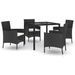 Mobilier à dîner de jardin et coussins 5pcs Noir Résine tressée - Photo n°2