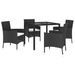 Mobilier à dîner de jardin et coussins 5pcs Noir Résine tressée - Photo n°3