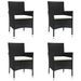 Mobilier à dîner de jardin et coussins 5pcs Noir Résine tressée - Photo n°4