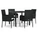 Mobilier à dîner de jardin et coussins 5pcs Noir Résine tressée - Photo n°2