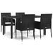 Mobilier à dîner de jardin et coussins 5pcs Noir Résine tressée - Photo n°2