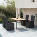 Mobilier à dîner de jardin et coussins 5pcs Noir Résine tressée - Photo n°1